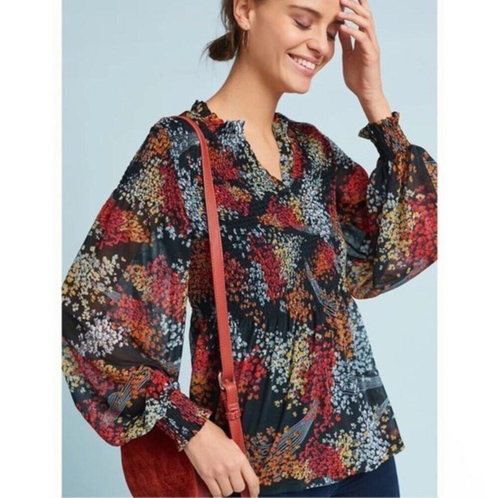 Anthropologie, AKEMI + KIN Adria Smocked Floral Blouse Top